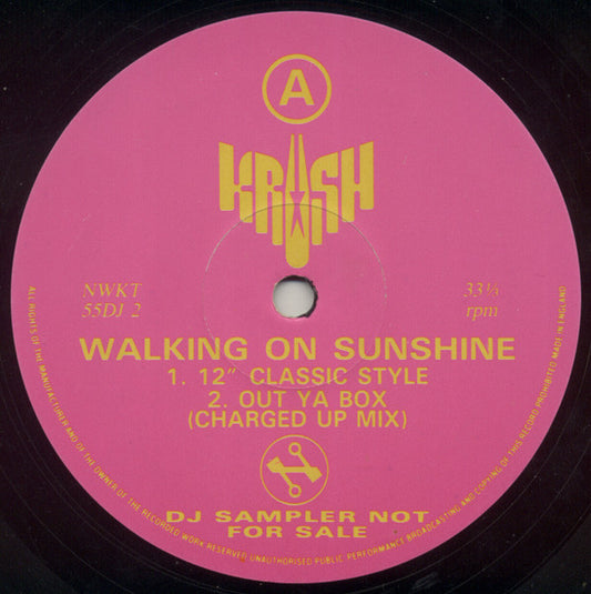 Second Hand KRUSH Walking on Sunshine vinyl record with colorful album cover artwork, front view of the music album.
