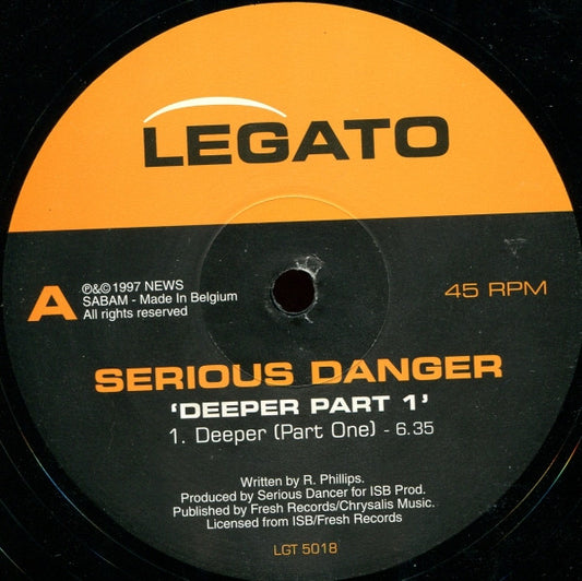 Second Hand vinyl record titled "Deeper (Part 1)" from the Serious Danger album, featuring colorful album cover art.
