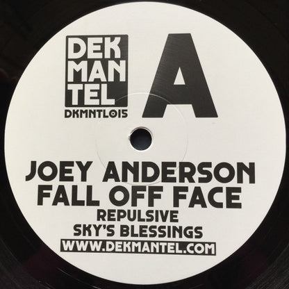 Vinyl record titled "Fall Off Face" by Joey Anderson, second-hand edition, with abstract cover art featuring vibrant colors.