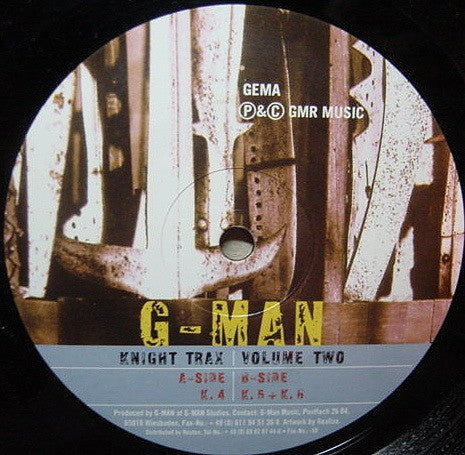 Vinyl record G-MAN Knight Trax Volume Two by Second Hand, front cover art with bold graphic design and title text.