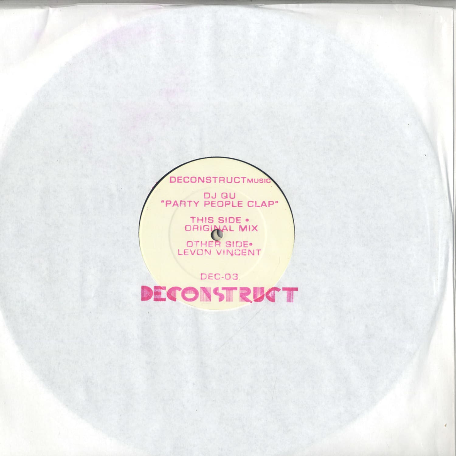 Second hand vinyl record titled "Party People Clap" by DJ Jus Ed featuring LeVon Vincent, Anthony Parasole, Fred P. with colorful album cover art.