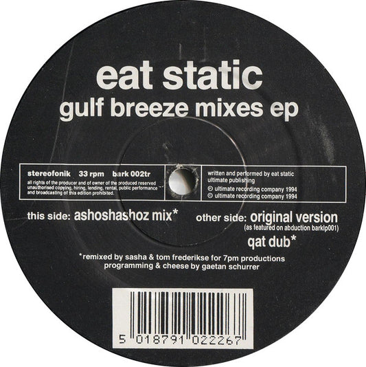 Second Hand vinyl record of EAT STATIC Gulf Breeze Mixes EP, showcasing the record's front cover with vibrant artwork.