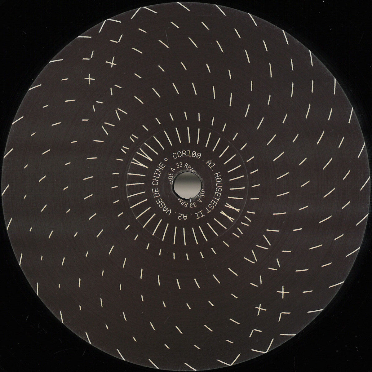 Vinyl Future COR100 ACANALAR Split EP #001 vinyl record with colorful label and sleeve artwork, front view.