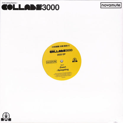 Vinyl record of CHRIS LIEBING / SPEEDY J – COLLABS 3000 2025 EP, black vinyl with colorful label, placed on a turntable.