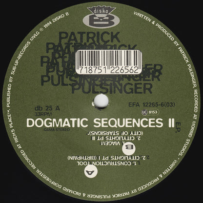 Second Hand vinyl record "Dogmatic Sequences II" by Patrick Pulsinger, front cover featuring abstract artwork and album title.