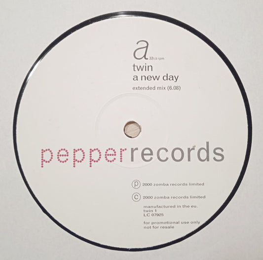 Vintage vinyl record titled "TWIN – A NEW DAY" by Second Hand, showing the front cover design and artwork.