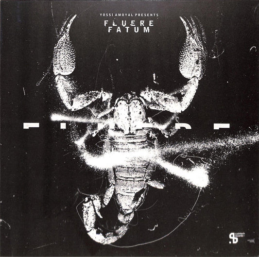 Vinyl record of "Fluere Fatum" by Yossi Amoyal featuring Juan Atkins and Terry Brookes, showing colorful album cover art.
