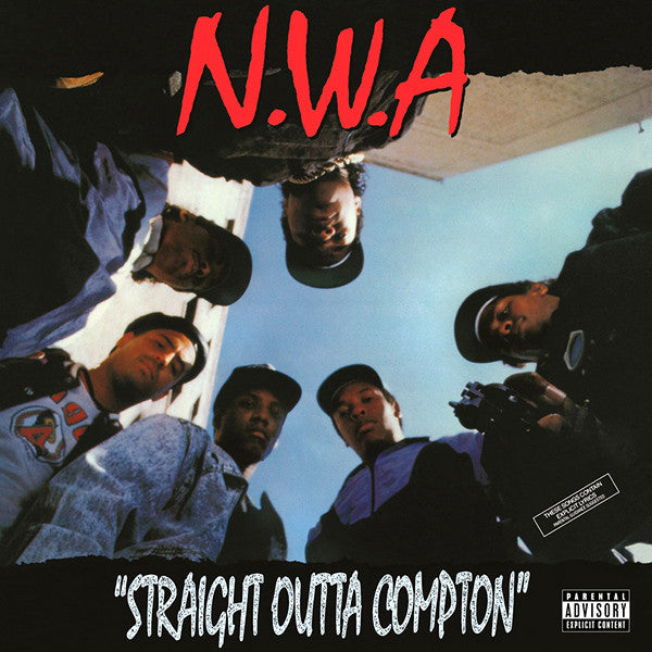 Second hand vinyl record of N.W.A's "Straight Outta Compton" with album cover art displayed.