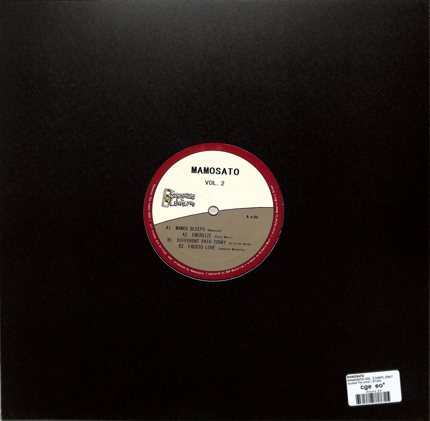 Vinyl record titled MAMOSATO VOL. 2 by Cristian Sarde, Emanuele Montalto, Paolo Macrì, featuring artwork on the front cover.