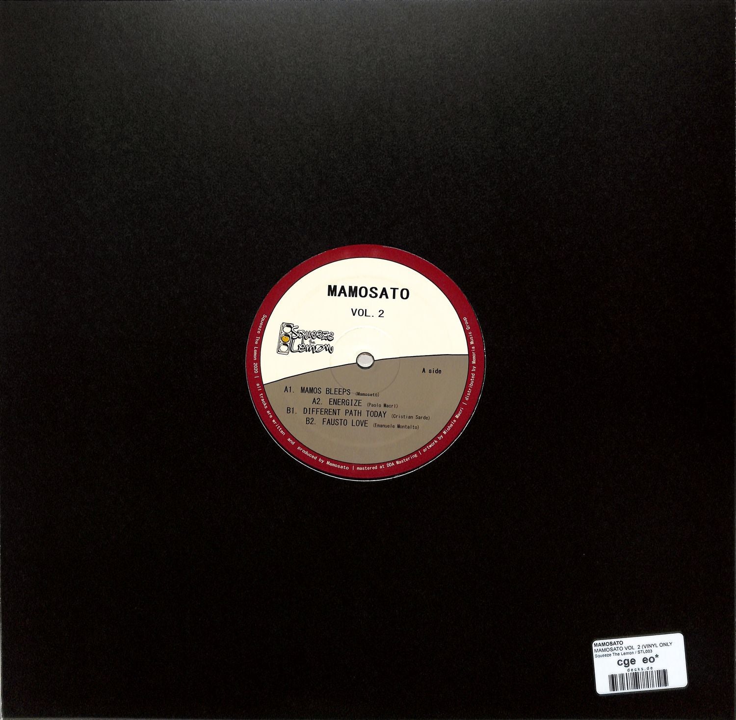 Vinyl record titled MAMOSATO VOL. 2 by Cristian Sarde, Emanuele Montalto, Paolo Macrì, featuring artwork on the front cover.