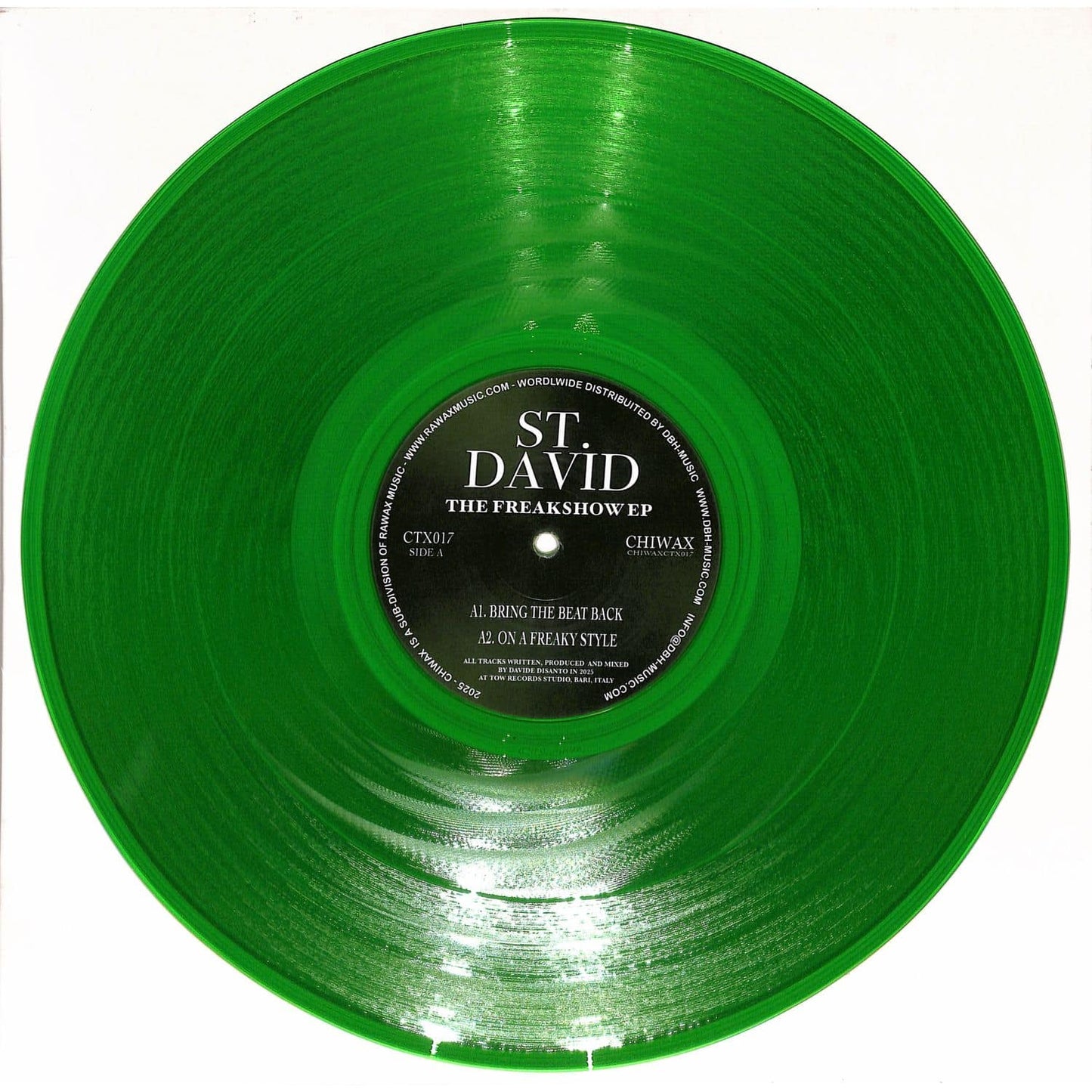 Front view of the DBH St. David The Freakshow EP vinyl record with colorful album artwork and black vinyl visible.