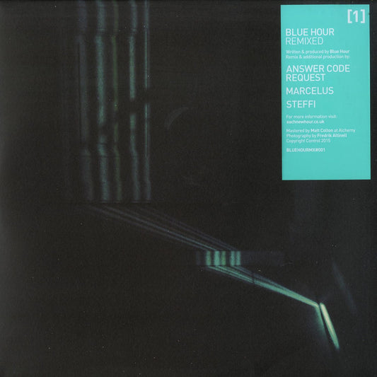 Blue Hour vinyl record by Marcelus with swirl artwork, featuring Answer Code Request and Steffi remixes, second-hand condition.