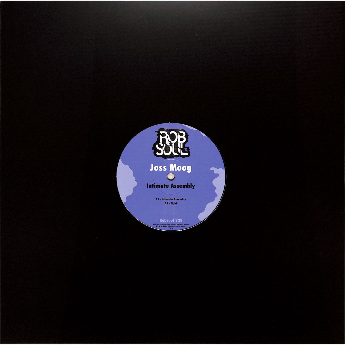 JOSS MOOG vinyl record titled Intimate Assembly by Syncrophone, featuring the album cover art with abstract design and text.