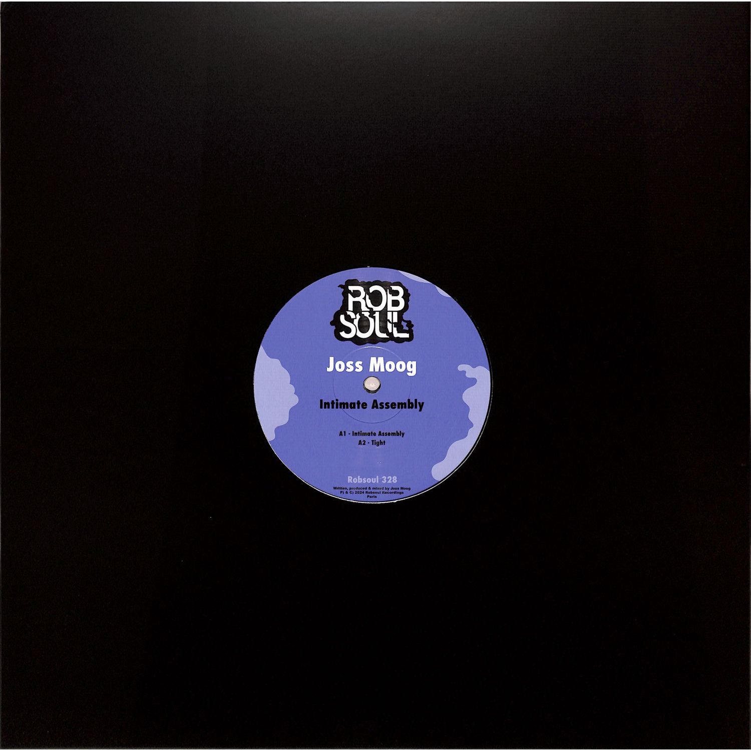 JOSS MOOG vinyl record titled Intimate Assembly by Syncrophone, featuring the album cover art with abstract design and text.