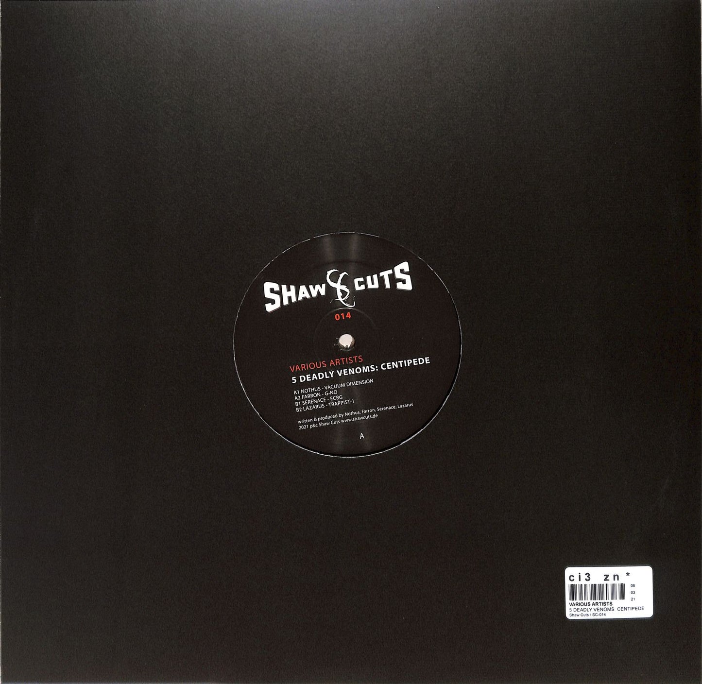 Vinyl record of "5 Deadly Venoms: Centipede" by NOTHUS, FARRON, SERENACE, LAZARUS from DBH label, featuring colorful cover art.