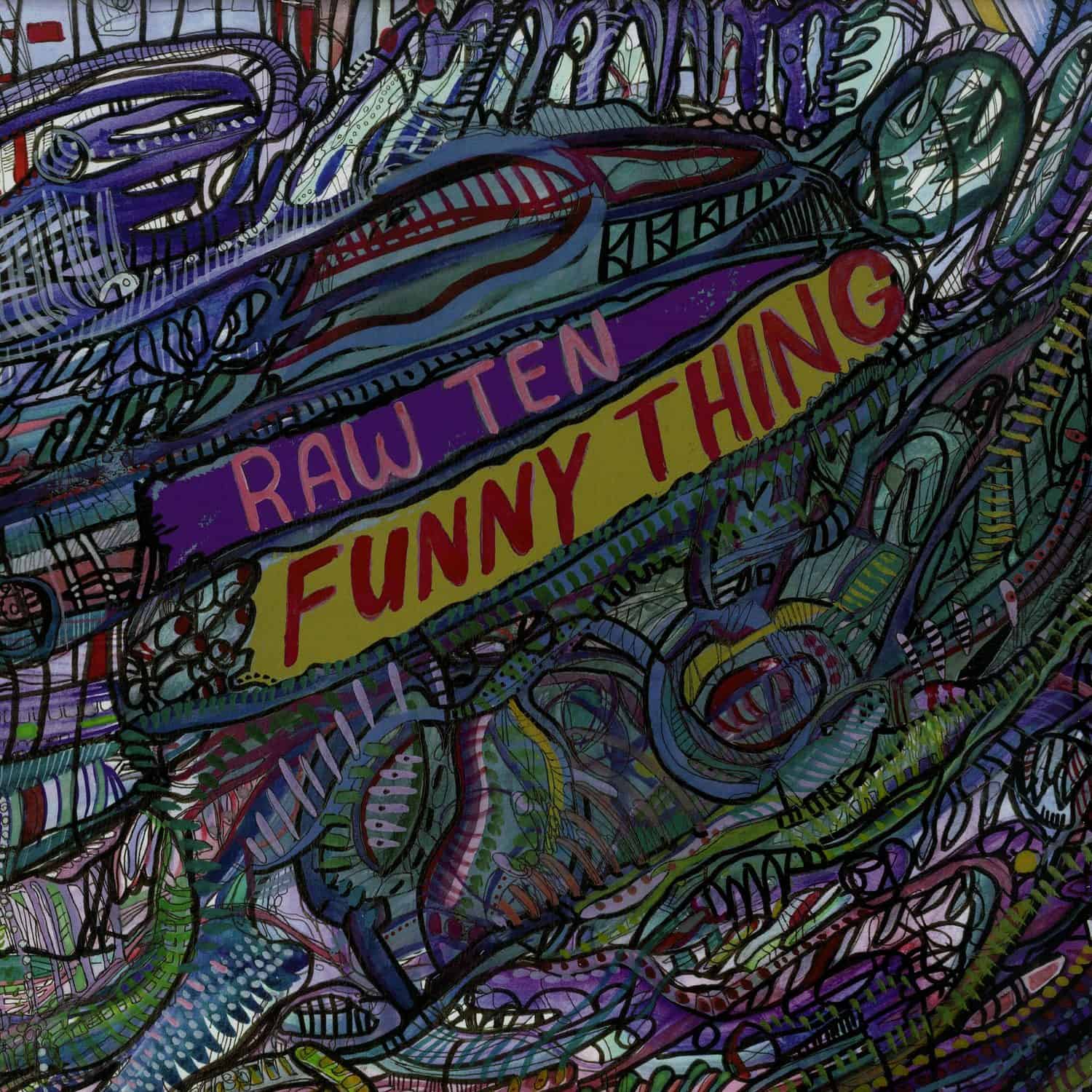 Decks RAW TEN Detroit Tech vinyl record featuring Church Boy Lou's Funny Thing with colorful cover art and turntable in background