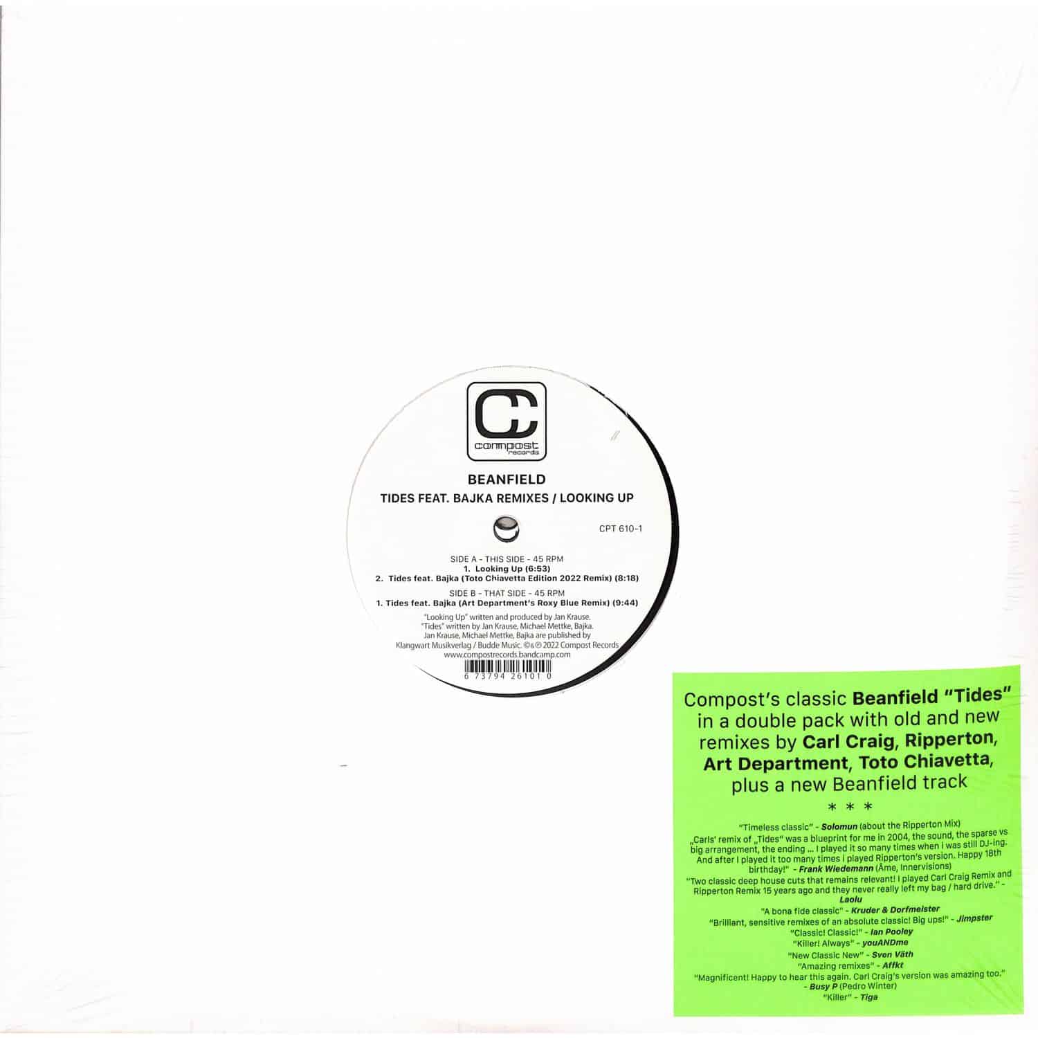 BEANFIELD, BAJKA, TOTO CHIAVETTA, ART DEPARTMENT, RIPPERTON, CARL CRAIG – TIDES REMIXES - Chippy Chasers Record Store
