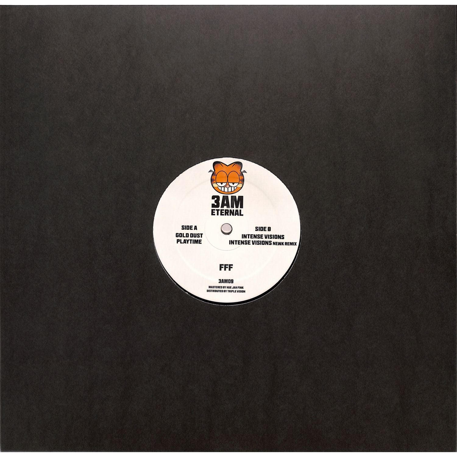 Triple Vision Gold Dust vinyl record by FFF, featuring a close-up of the front cover with gold accents and bold typography.