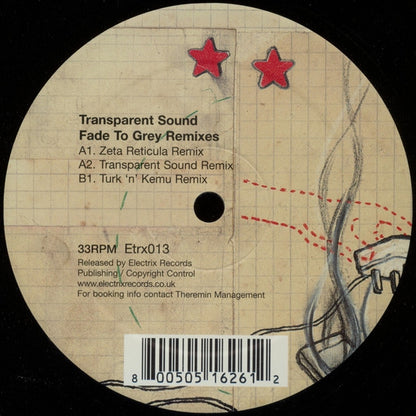 Second Hand vinyl record of "Fade to Grey" remixes by Transparent Sound, Zeta Reticula, Turk & Kemu, front cover image.