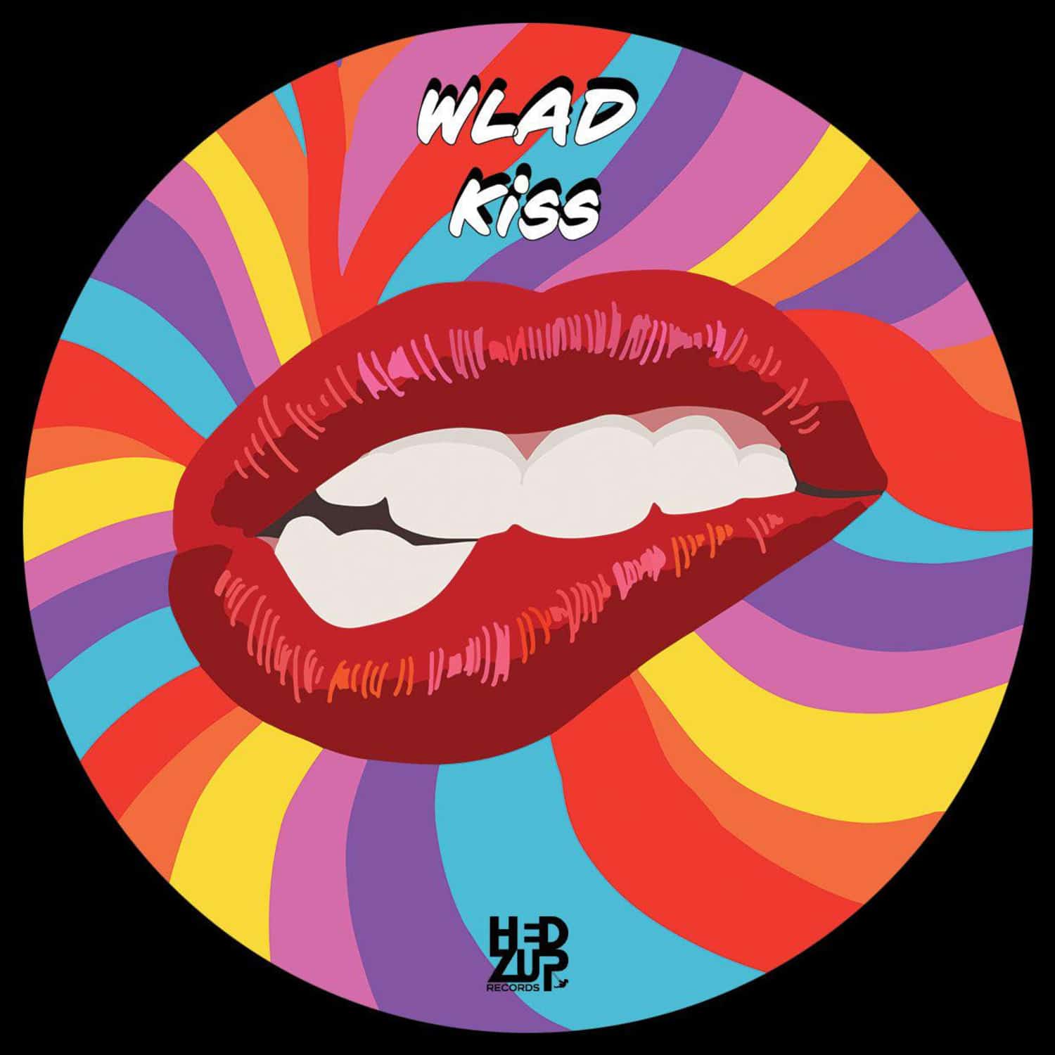 Syncrophone vinyl record of Wlad and various artists' "Kiss" album, featuring colorful album cover artwork and record inside.