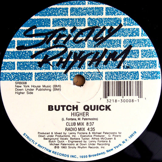 Second Hand vinyl record of Butch Quick's "Higher" album, showing the front cover with vibrant artwork.