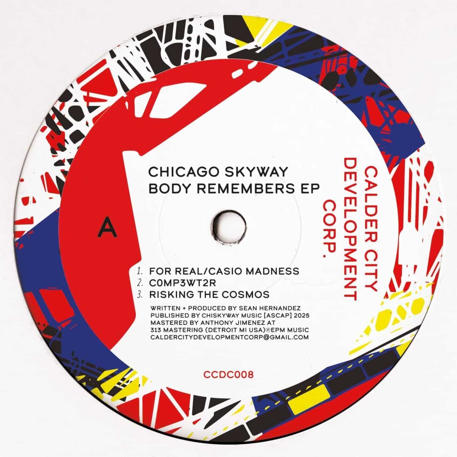 Decks Chicago Skyway Body Remembers EP vinyl record with colorful album art and clear view of the front cover.